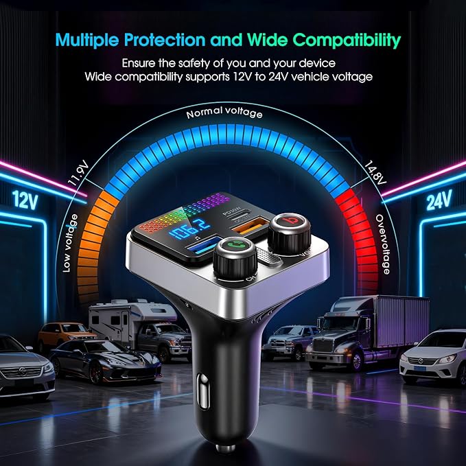 Adaptador Bluetooth 5.4 FM 48W Carga Rápida USB C QC3.0 miniatura 8