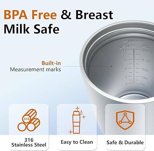 Miniatura 8 de Calentador de botellas portátil para viajes acero inoxidable 316 de 15 onzas, batería de 16000 mAh, calentamiento rápido y control preciso de