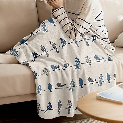 Miniatura 3 de Art Bird - Manta de franela de forro polar súper suave y acogedora, diseño abstracto a cuadros azul marino, minimalista, ligera, cómoda para cama,