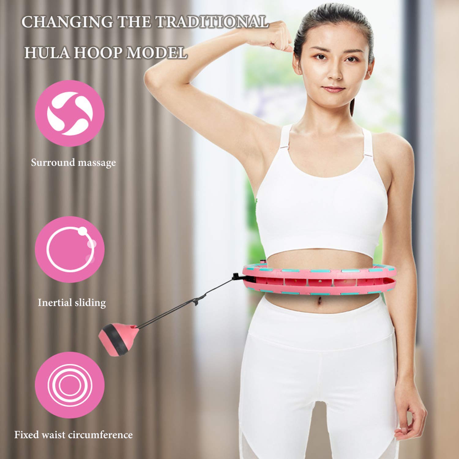 Hula Hoops Intelligents, Hula Hoop Fitness Perte de Poids sans Jamais Tomber pour Les Adultes Débutants Abdomen Fitness Augmenter la Beauté et Massage,24 N?uds Détachables