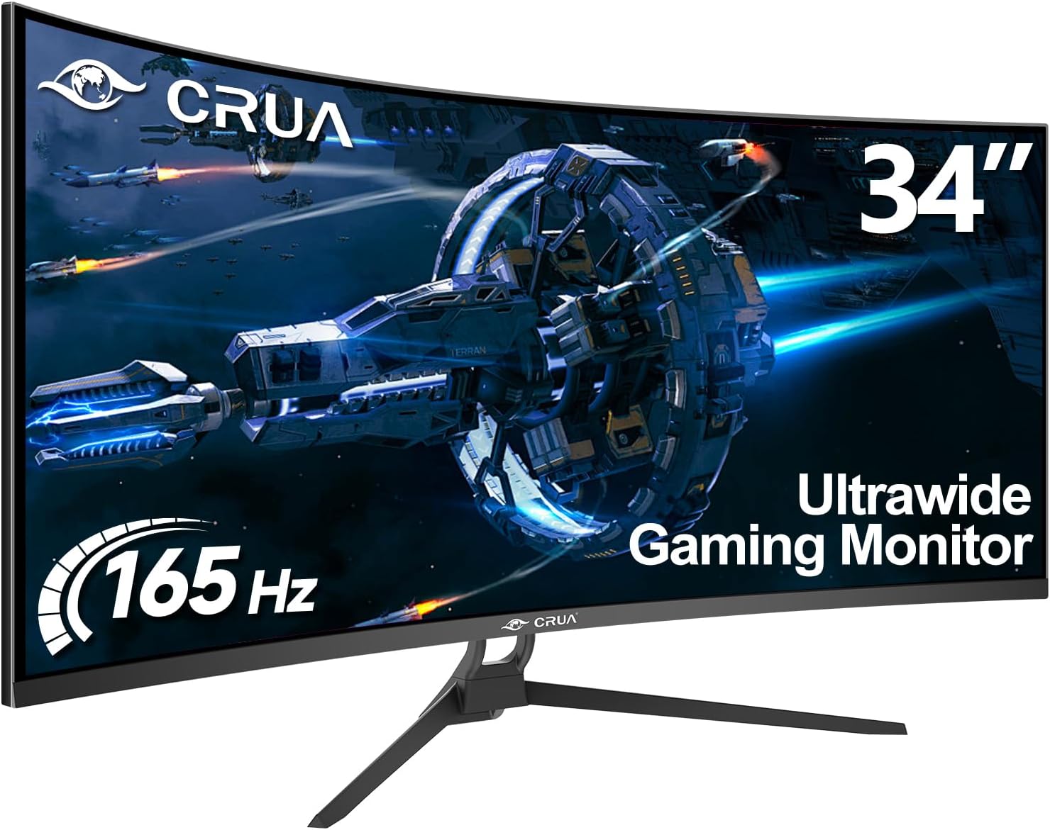 CRUA 34-Inch Ultrawide Curved Gaming Monitor, WQHD 3440×1440, 165Hz, 1ms Response Time, DisplayPort, 99% sRGB, Machine Black