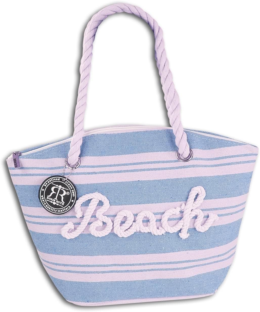 Robin Ruth OTG2200H Beach Bag Cotton Polyester Light Blue Beige Cotton Beach Bag Light blue beige