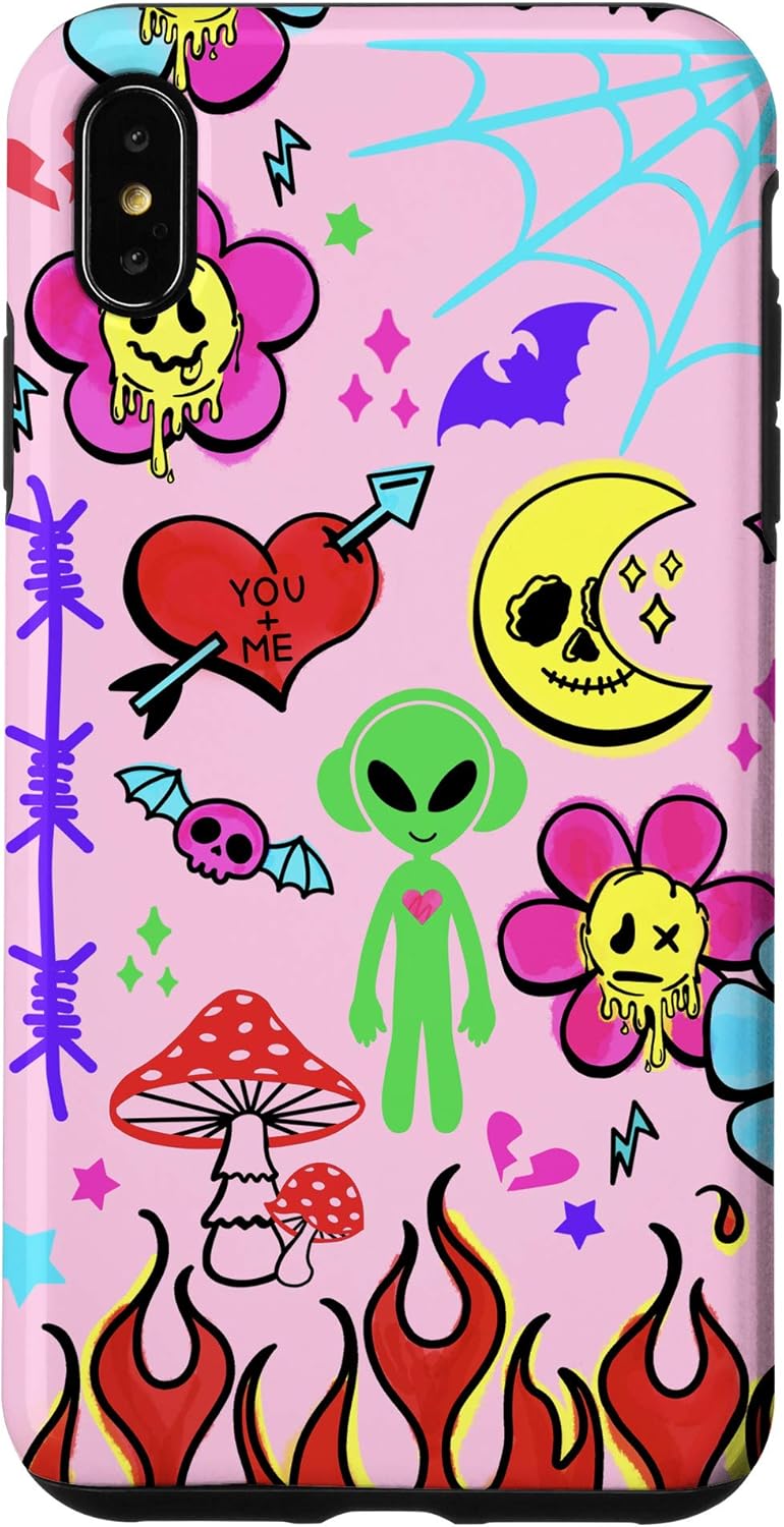 iPhone XS Max Melting Happy Face Smile Doodle Pastel Graffiti Flames Y2K Case