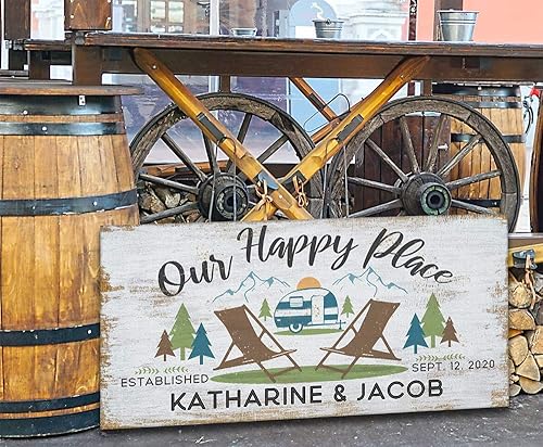 Miniatura 9 de Our Happy Place Camping - Personalized Camping Sign for Campers, Custom Name and Year Established, Happy Camper RV Outdoor Decor, Wedding