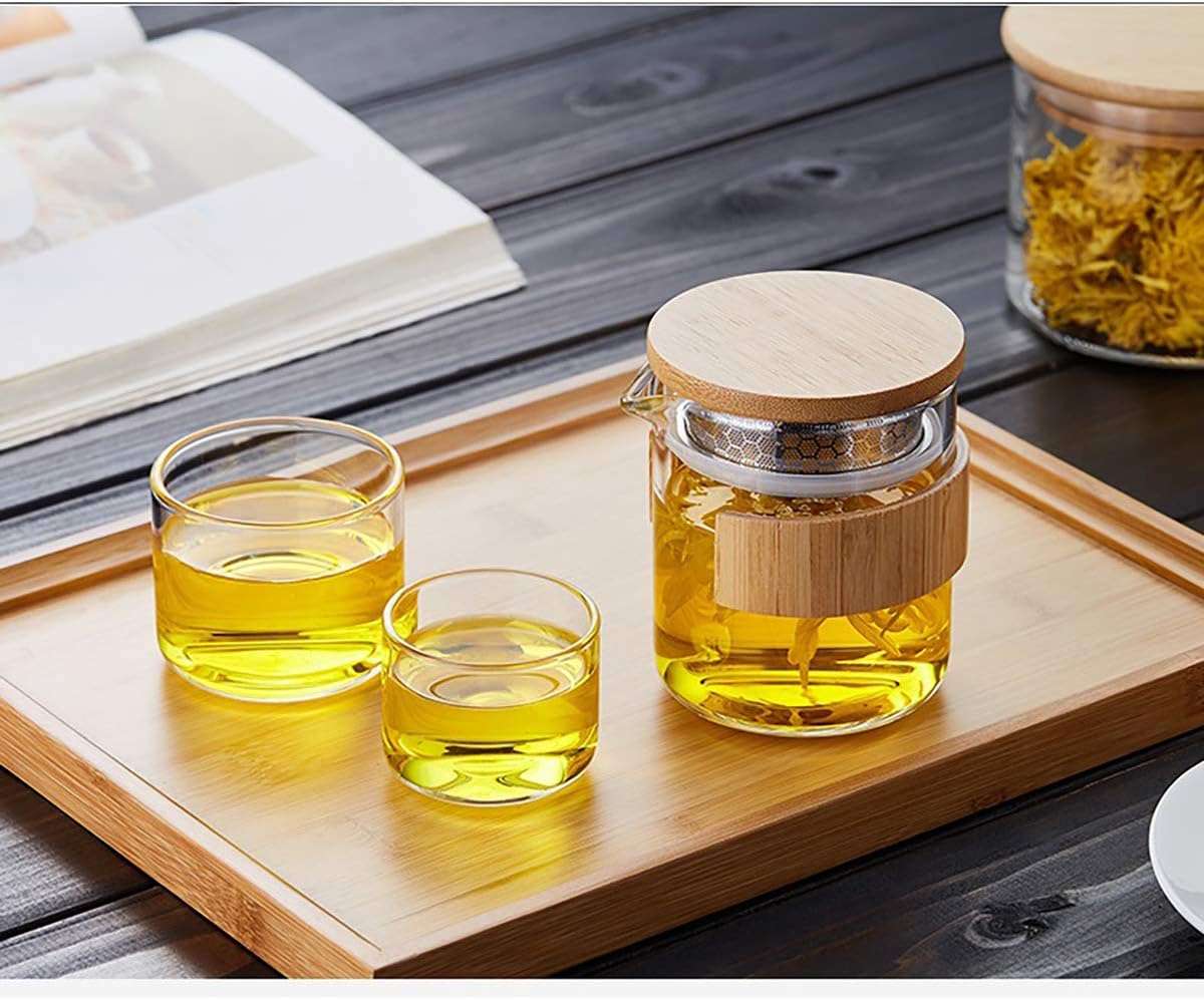 ECYC Portable Travel Tea Set with Storage Case, All-in-One Glass Teawares with Strainer, 1 Teapot 2 Cups - Image 2