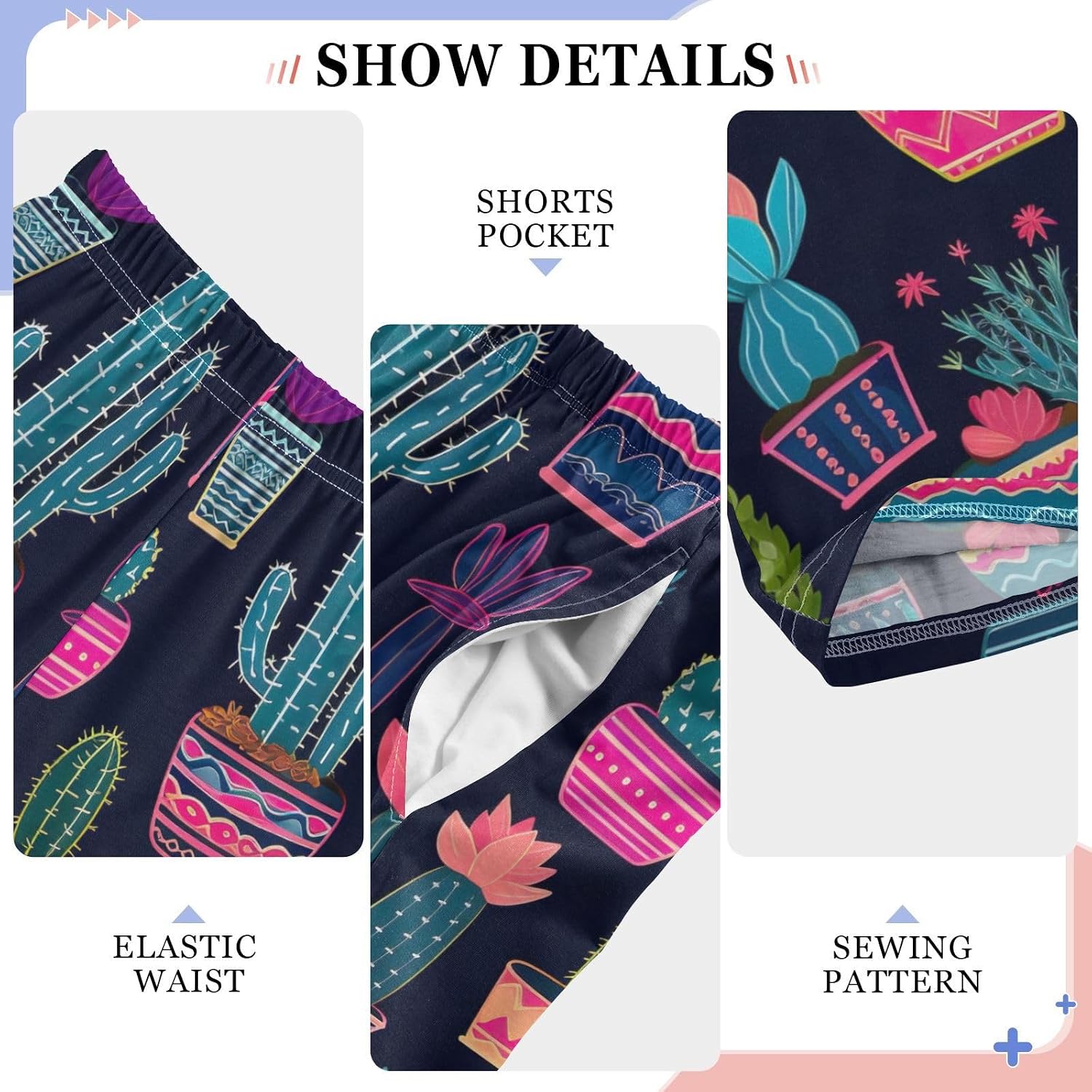 Black Cactus Super Soft Pajama Lounge Pants with Elastic Waist Pockets Pajama Bottoms Long Sleepwear for Christmas