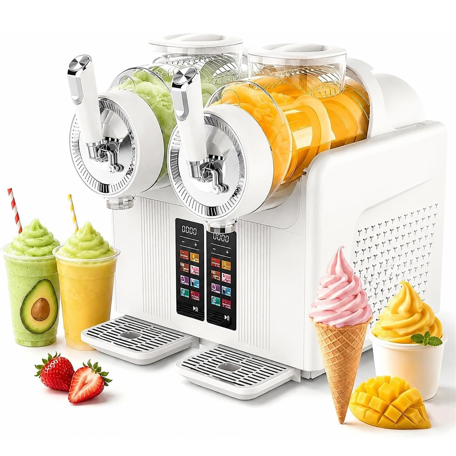 Slush Machine Commercial Grade, Frozens Drink Maker with Multiple Texture Adjustments, Powerful Mixing System, Countertop Frozens Beverage Machine for Parties, Cafes, Bars and Restaurants White
