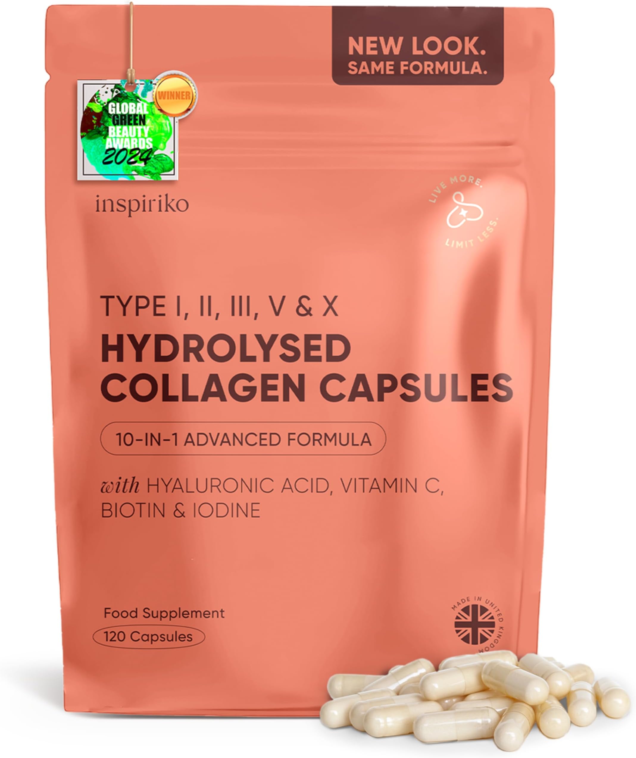 Multi Collagen Supplements for Women - 2000mg Type I, II, III, V & X Hydrolyzed Collagen Peptides - Multi Collagen Capsules with Hyaluronic Acid, Vitamin C, Biotin & Copper. 30 Servings