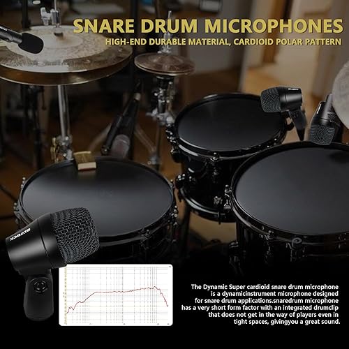 Miniatura 6 de Kit de micrófono de batería de 7 piezas con funda de transporte, juego de micrófonos dinámicos de batería con cable de metal completo para Kick