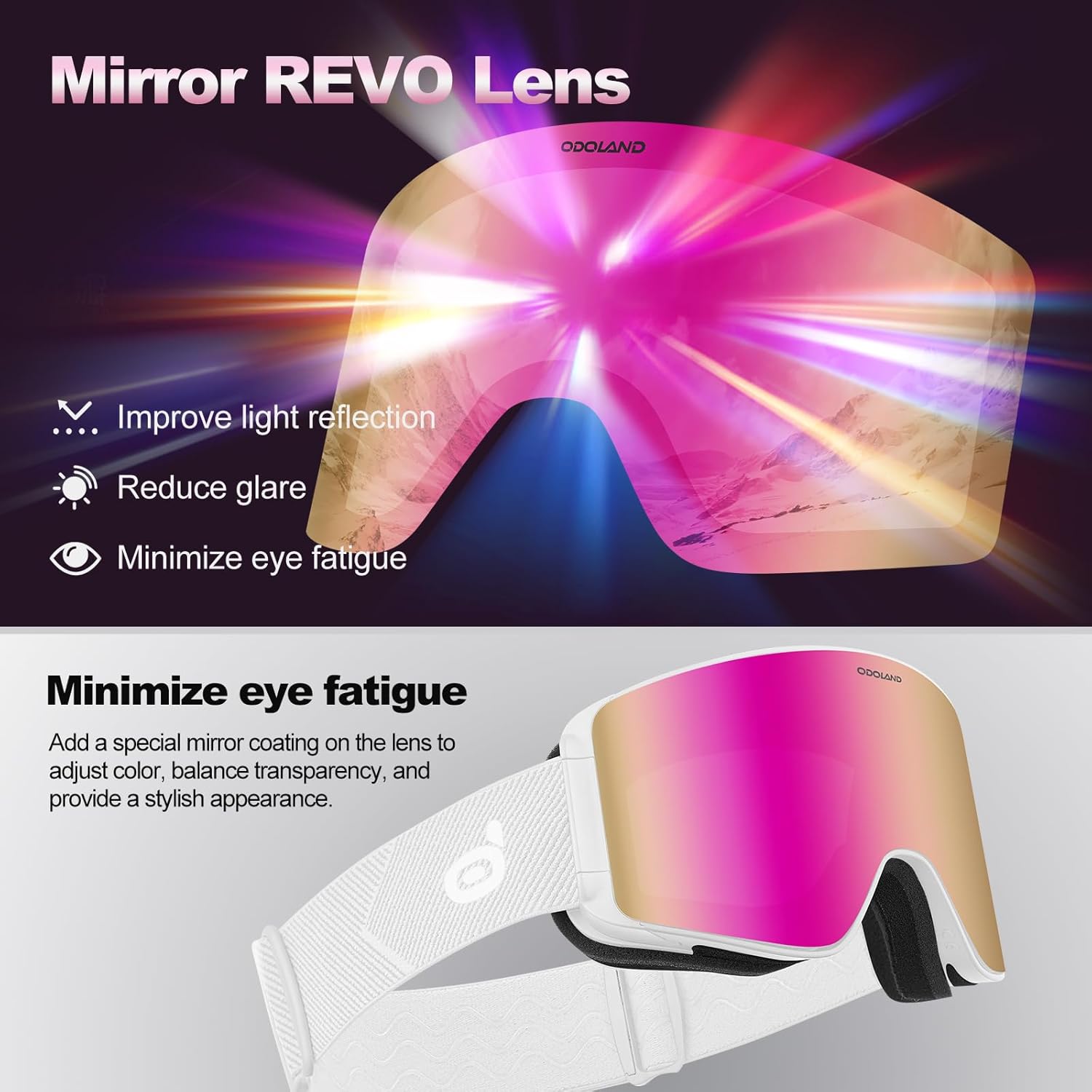 Odoland Ski Goggles with Detachable Lens, Frameless Interchangeable Lens Anti-Fog 100% UV Protection Snowboard Snow Goggles - Image 4