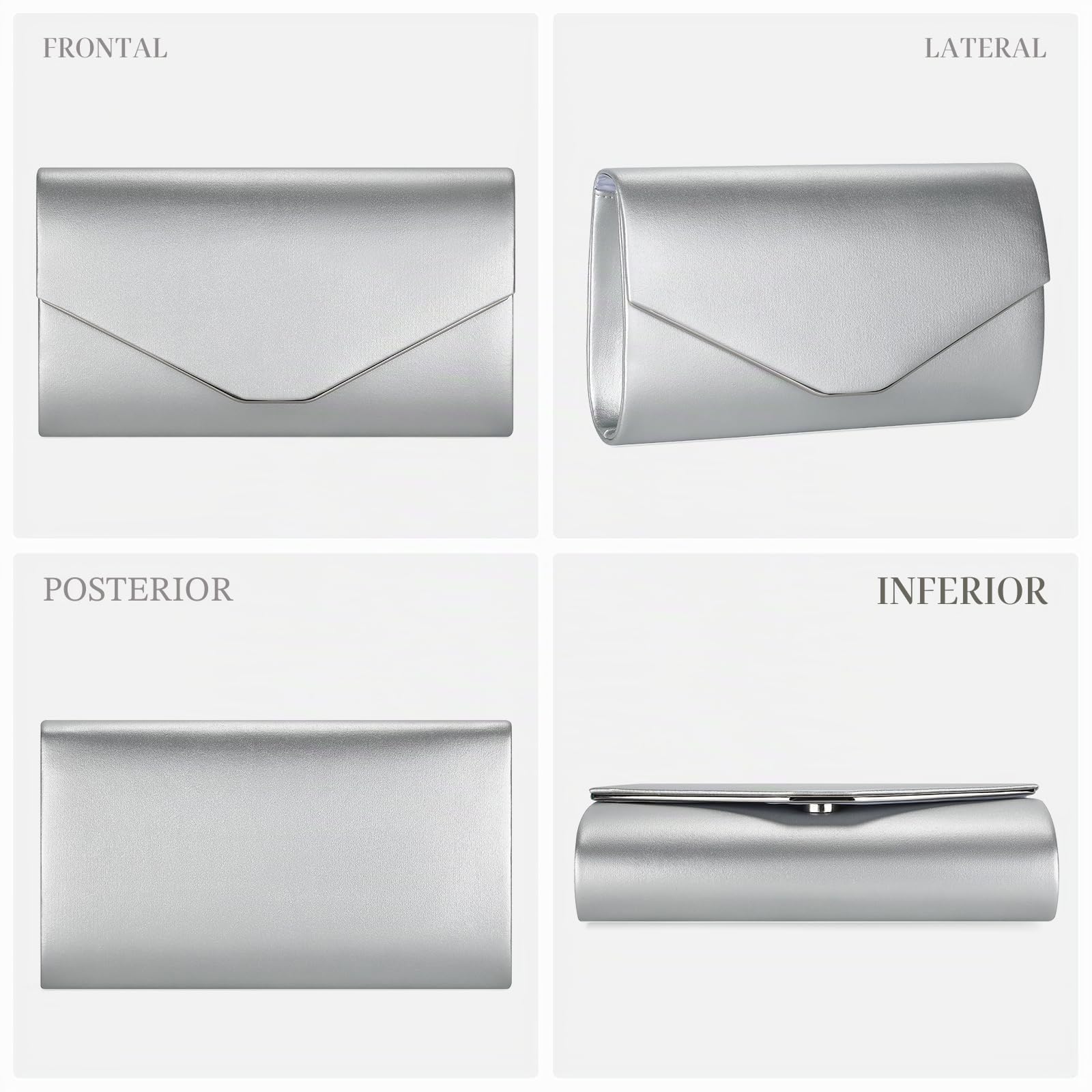 BAIGIO Bolsos Fiesta Sobre para Mujeres, Elegante Clutch Monedero del Banquete de Boda,Bolso Bandolera Mujer Boda Invitada,Handbag para Prom/Fiesta Boda Exterior/Cumpleaños (B-Plata)