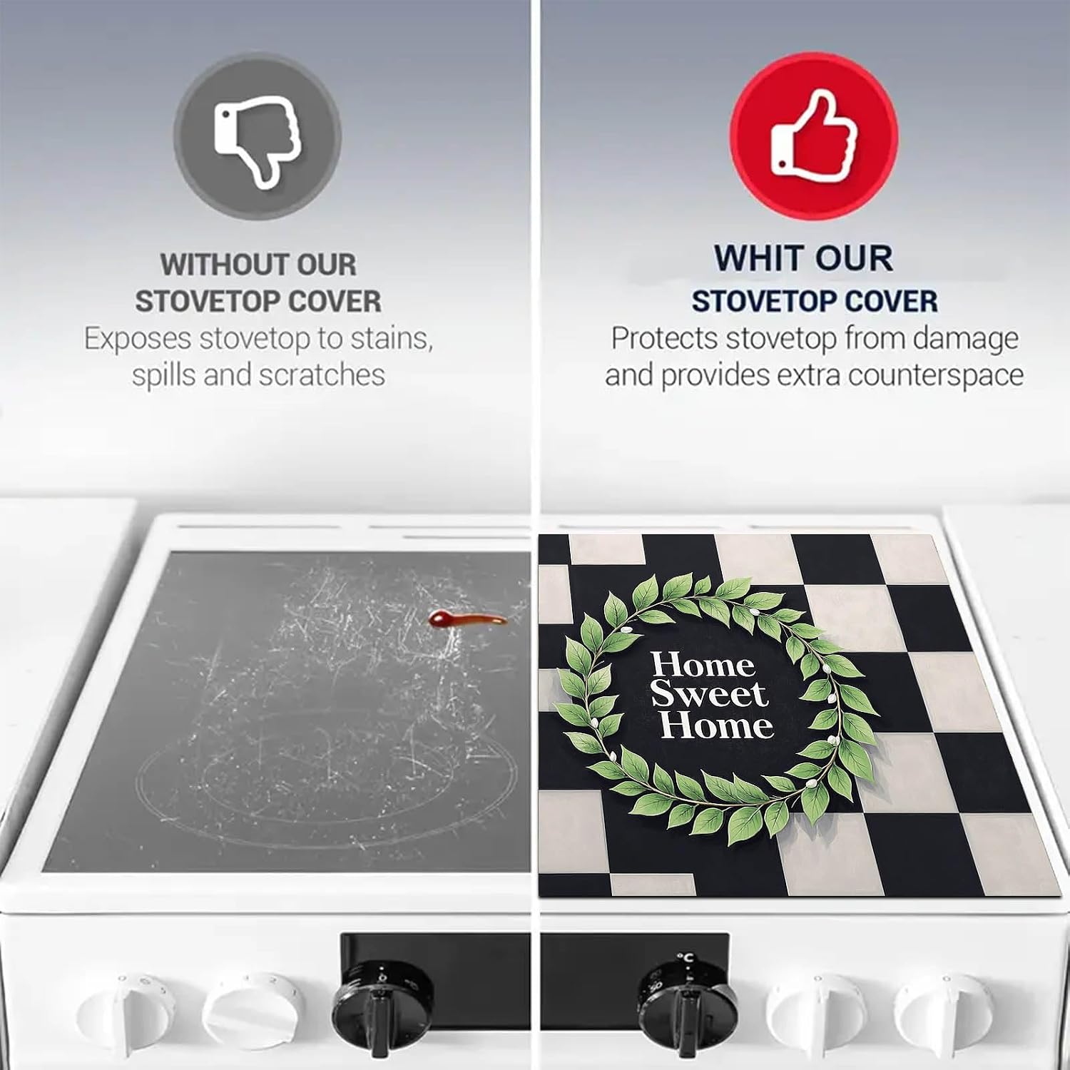  Sweet Home Stove Top Cover 28x20 Black White Checker Diatomite Mat thumbnail