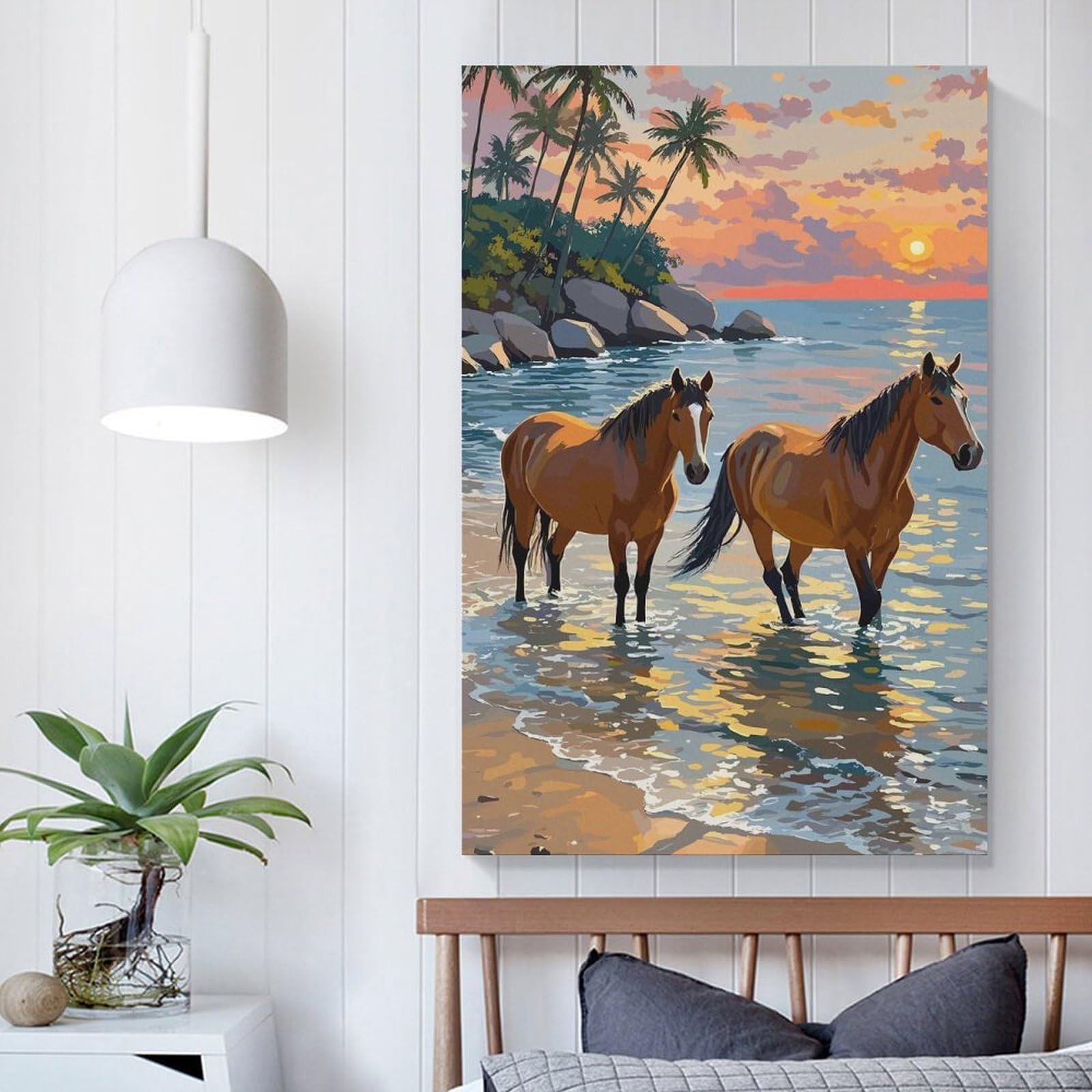 Poliuaws Unframe-Horses In The Ocean At Sunset Horses In The Ocean At Sunset Poster Decorative Canvas Posters Wall Art Room Decor Modern Aesthetic Poster Supplies Home Decoration 20X30inch(50X75cm)