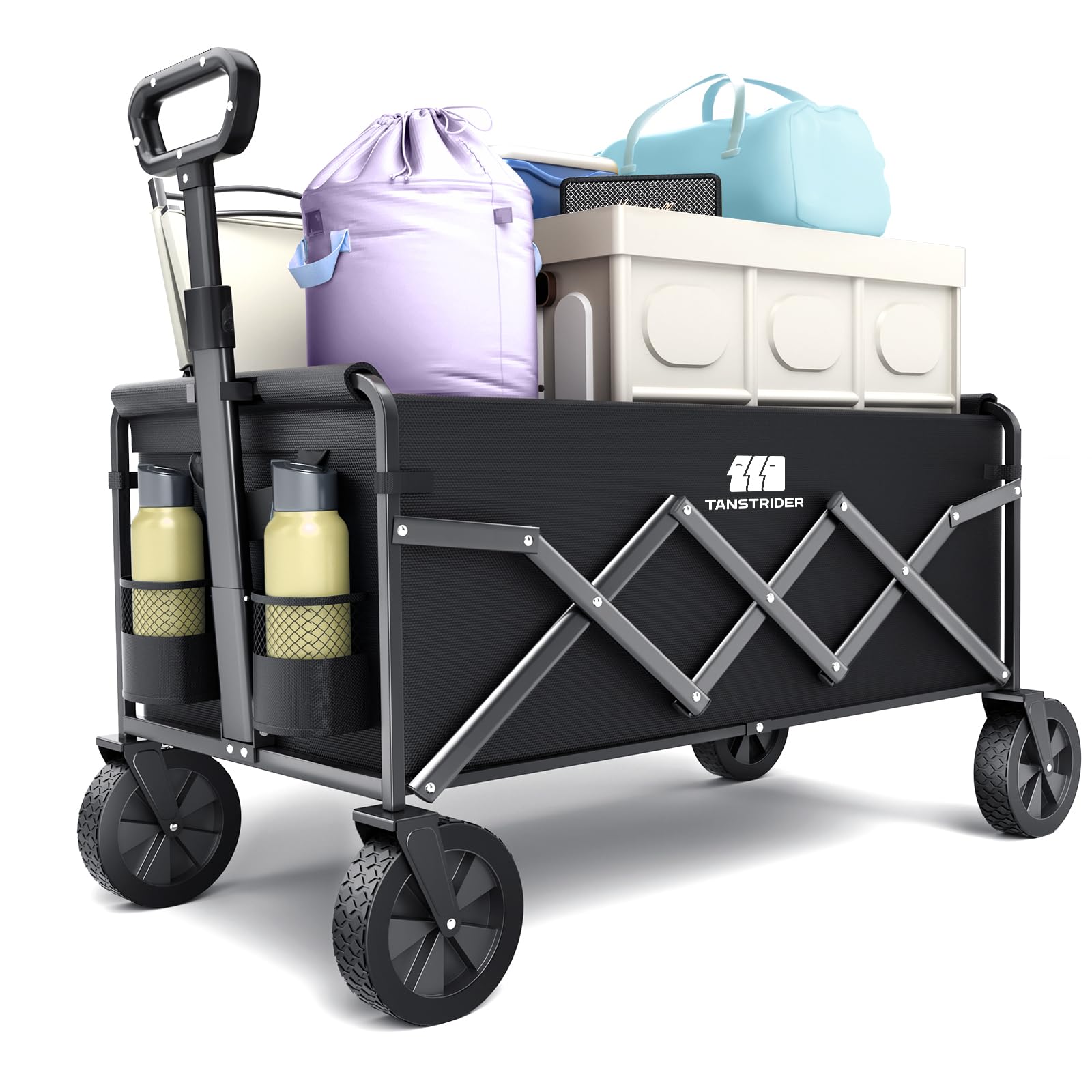 TANSTRIDER Collapsible Wagon Cart, Lightweight Foldig Wagon with Wheel Heavy Duty with 180lbs Weight Capacity Utility Camping Cart for Groceries