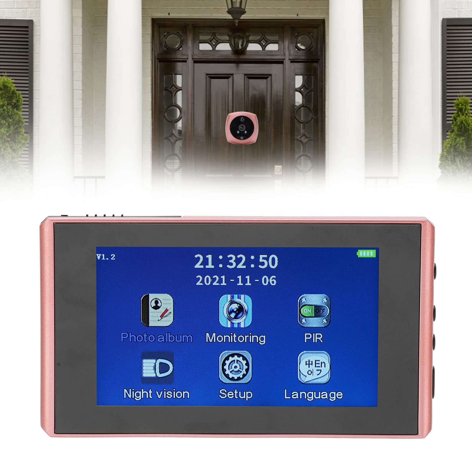 XINL Visor de Mirilla de Timbre, Visor Digital de Puerta PIR Detección de Movimiento Visión Nocturna infrarroja Almacenamiento automático Pantalla de 4.3 Pulgadas para Seguridad en el hogar