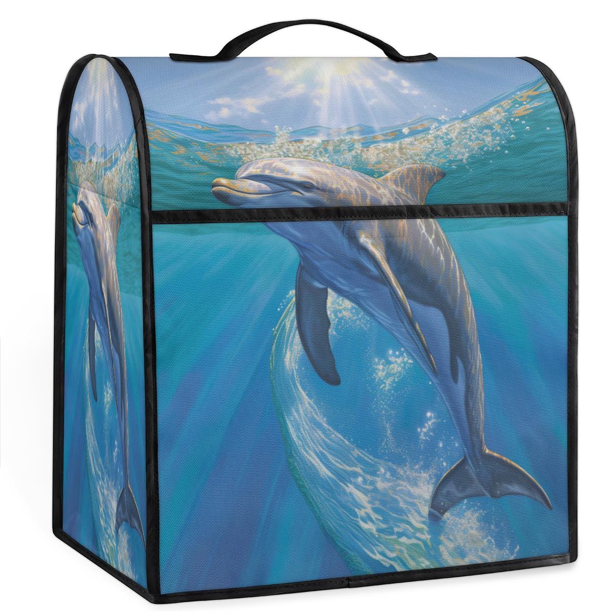 Coffee Maker Cover Cute Ocean Dolphin Kitchen Appliance Covers Small Appliance Covers Blender Cover Juicer Cover Dust Covers for Kitchen Appliances with Top Handle and Pockets,Washable,B529
