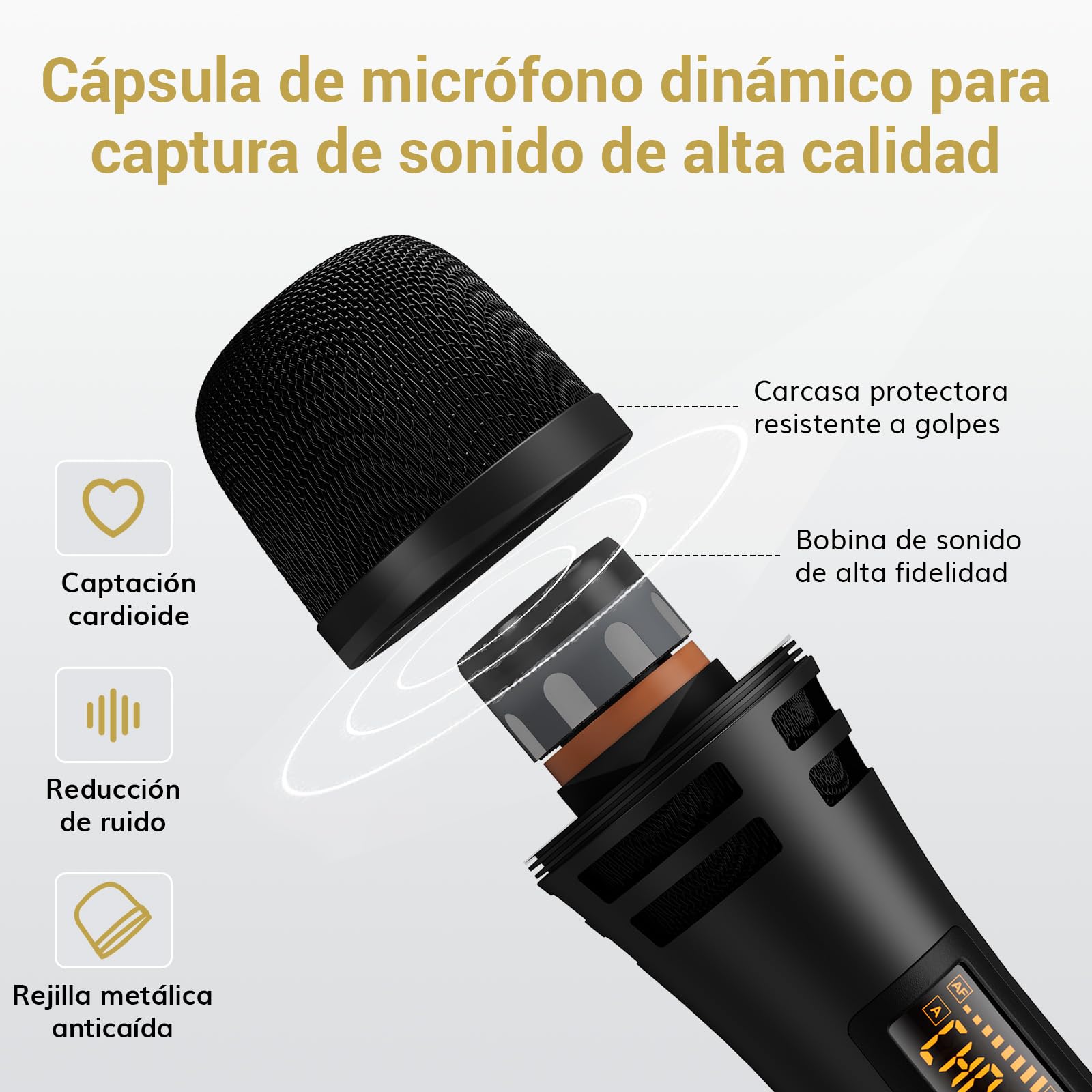 TONOR Micrófono Inalámbrico, Dual Mic UHF Sistema de Micrófono Dinámico de Mano con Receptor, Compatible con Amplificador, Sistema PA,para Karaoke Domestico/Boda/DJ/Fiesta/Iglesia,60M, Negro,TW350