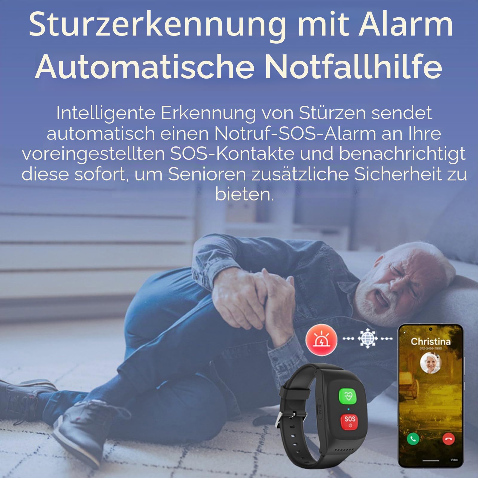 Notrufuhren Für Senioren Mit Sturzerkennung -SOS Funktion, GPS,4G-Anrufe Wasserdicht Fitness Tracker Uhr,für Ältere Menschen, Patienten Oder Hinderlichen,Black