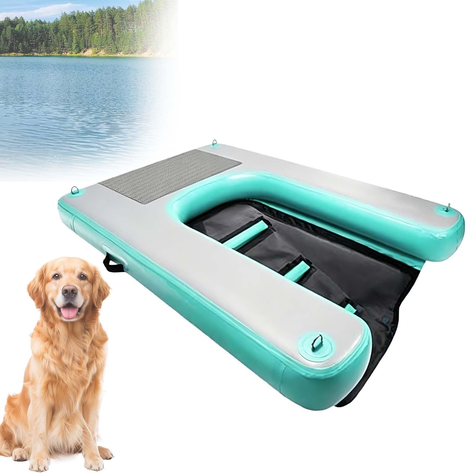 Dog Water Ramp, Universal Inflatable Dog Water Ladder, 150×100×10cm, Max 80 Kg, EVA Anti-Slip Surface, Scratch Resi-stant, With Storage Bag & Air Pump, For Pool, Lake, Beach, Yacht(Mint Green)