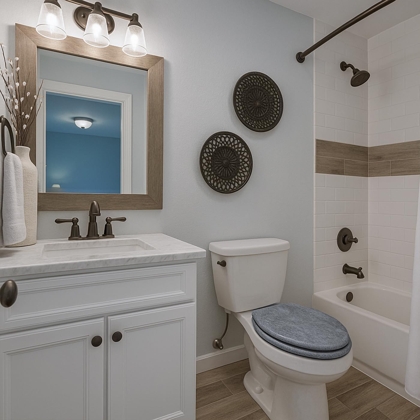 Toilet Seat, Slow Close, Premium Moulded Wood, Quick Release, Slate Marble Look, PIKLiDS, Laminated Woodgrain Finish (Round)