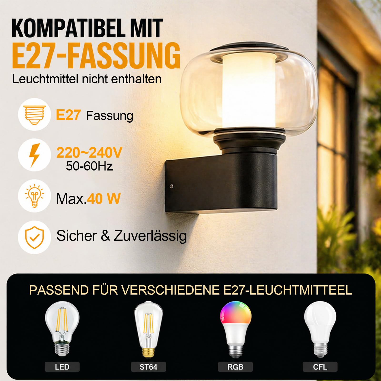 Glitzerlife Applique Murale Extérieure E27 Ronde IP65 Éclairage | Intérieur Extérieur Pour Mur Maison Balcon Couloir Terrasse Sans Ampoule MAX 40W