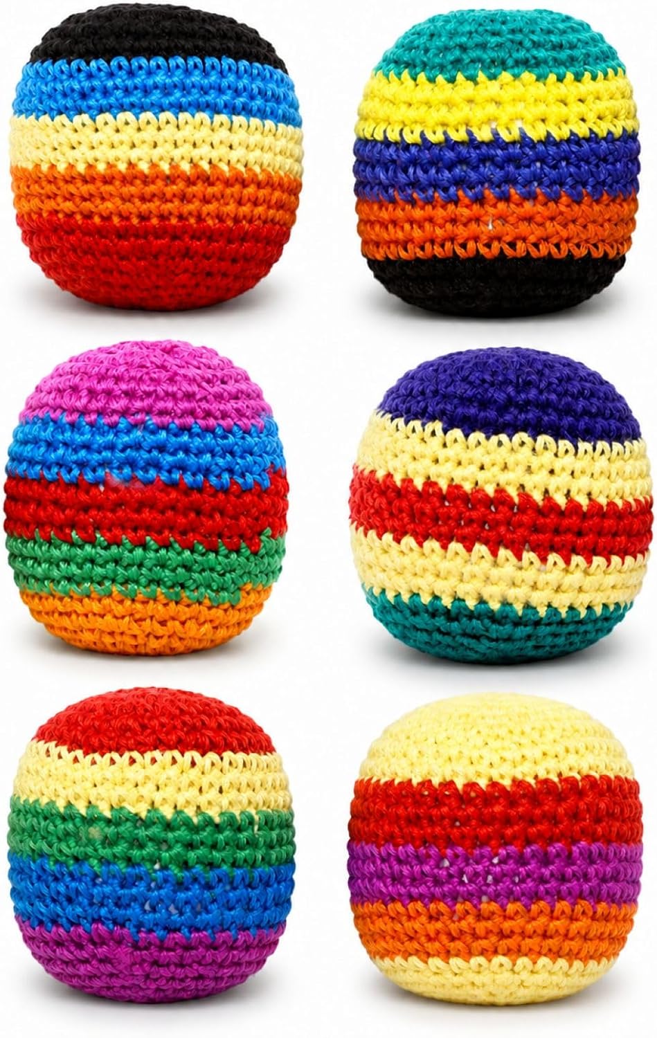 Handmade Crochet Footbags - Colorful Knitted Kick Sacks, Soft Yarn Foot Juggling Bags for Outdoor Games, Party Favors, Coordination Training (12)