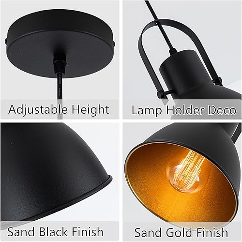 Miniatura 5 de Imfurlayo Vitage - Lámpara colgante negra con acabado dorado, estilo granja, mini lámpara colgante negra retro industrial para isla de cocina,