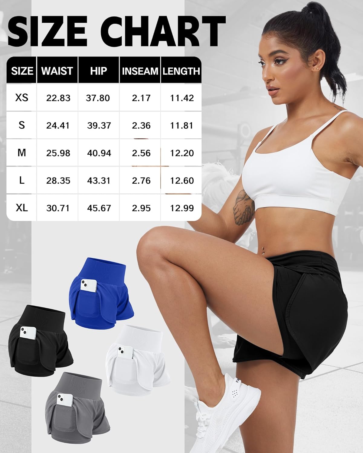 Coume 4 Pack Women's 2 in 1 Running Shorts with Pockets High Waist Lightweight Quick Dry Workout Athletic Shorts for Gym Yoga