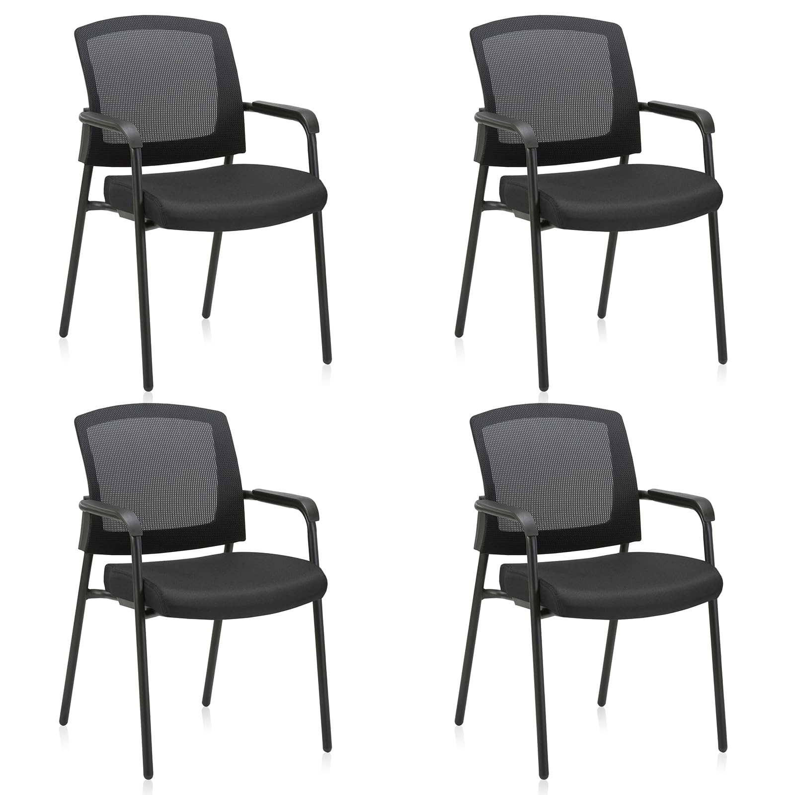 CLATINA Stacking Chairs Set of 4, Stackable Waiting Room Chairs No Wheels with Armrest, Ergonomic Mesh Office Reception Guest Chair for Home
