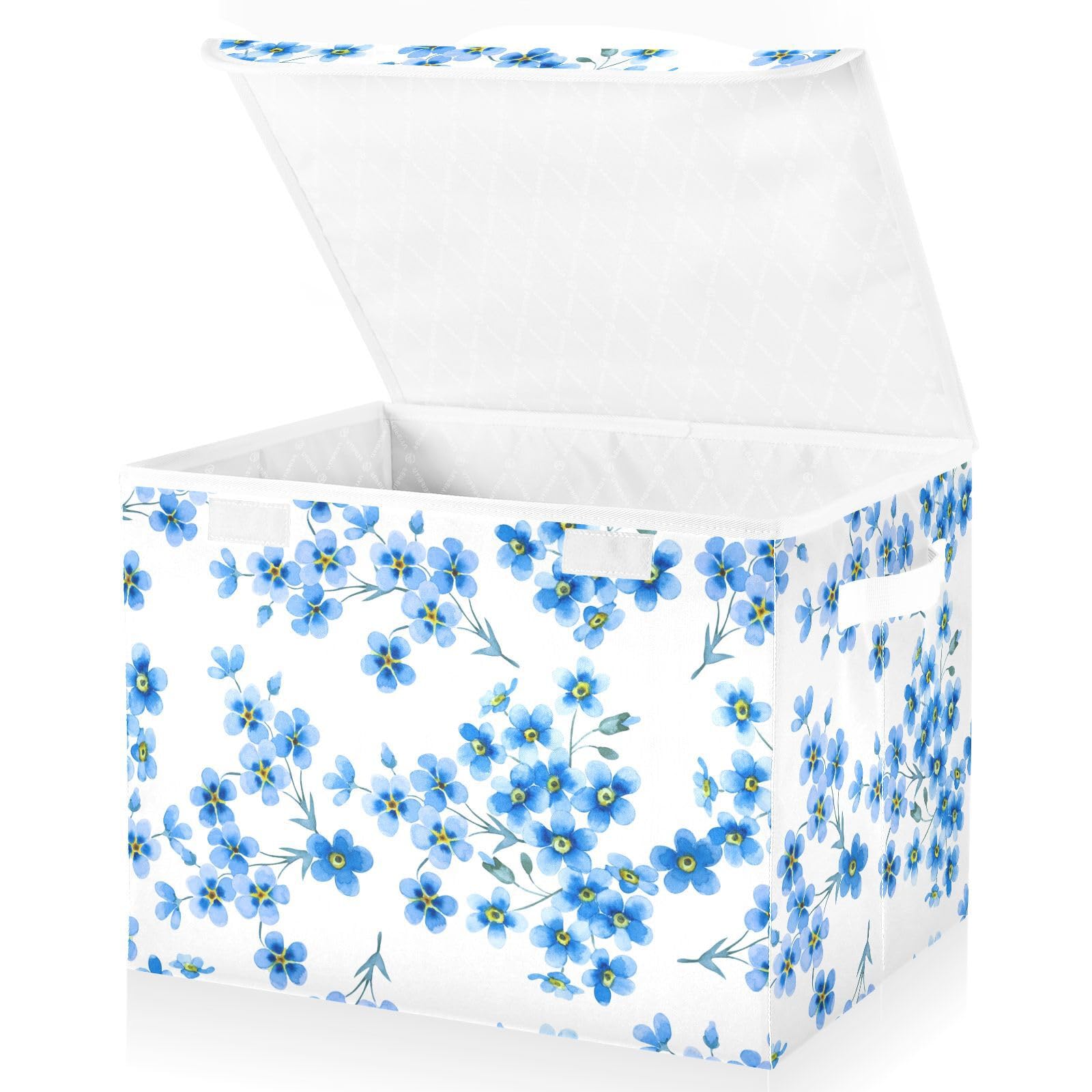 Mnsruu Storage Boxes with Lids, Little Blue Forget-me-not Flowers Large Storage Basket Organizer Shelves Cube Bin Toy Clothes Underbed