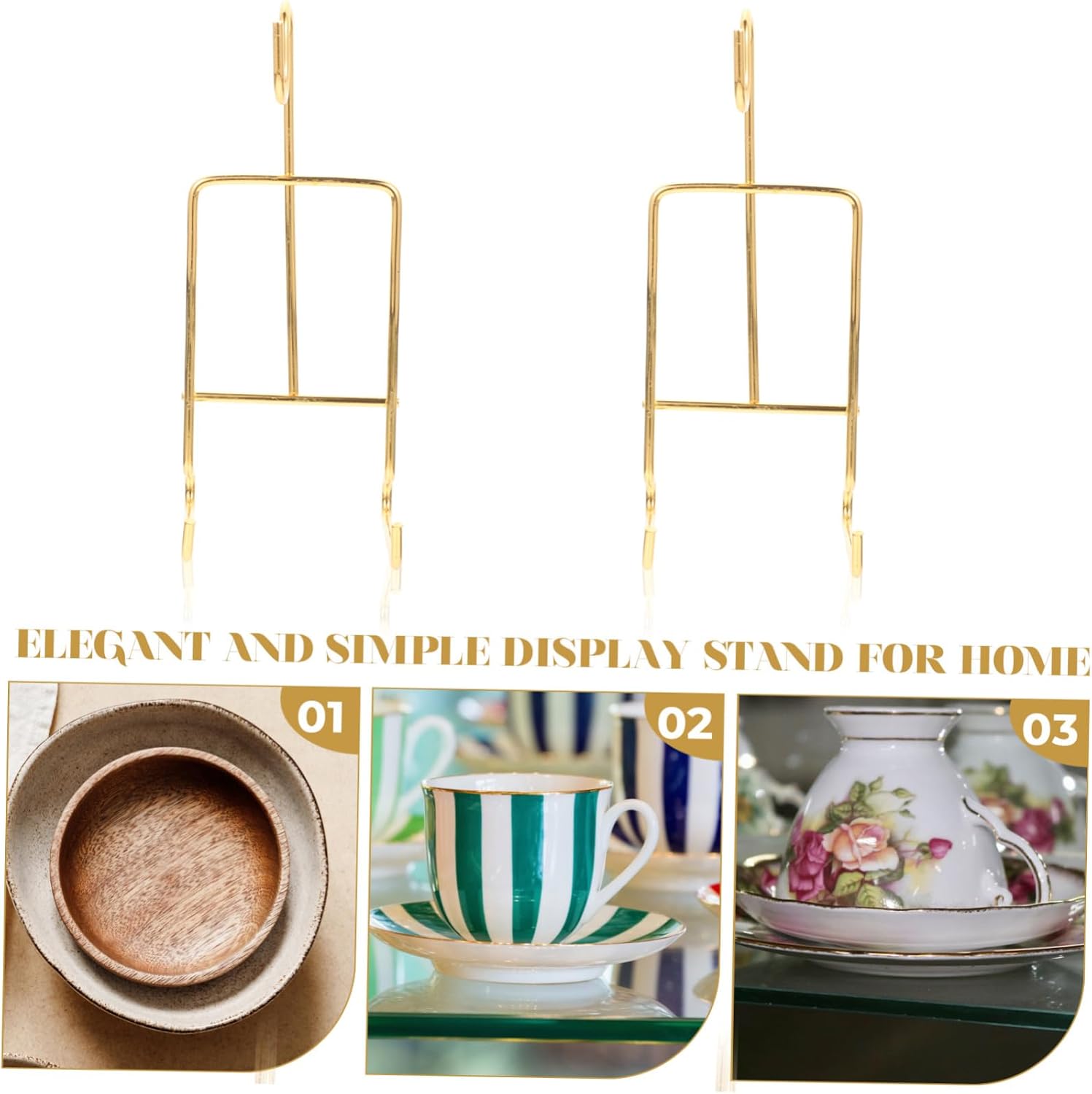 Cabilock 6pcs Metal Cup Display Rack Elegant Plate Holder Stand for Collectible Dishes Artwork and Home Decor Versatile Tabletop Support for Office Restaurant and Retail Use