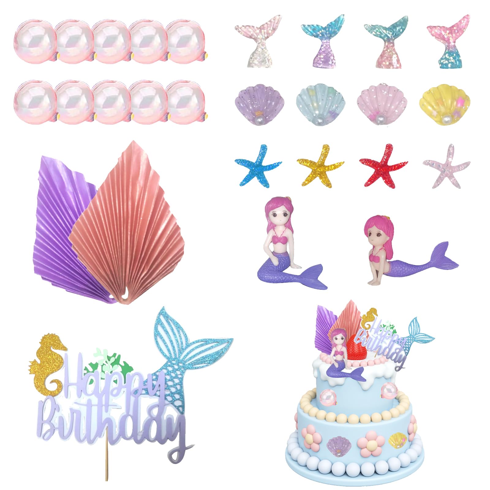 24 Decorazioni Torta Sirena - Per Compleanni, Con Modello Ariel E Animali Marini - Foto 9