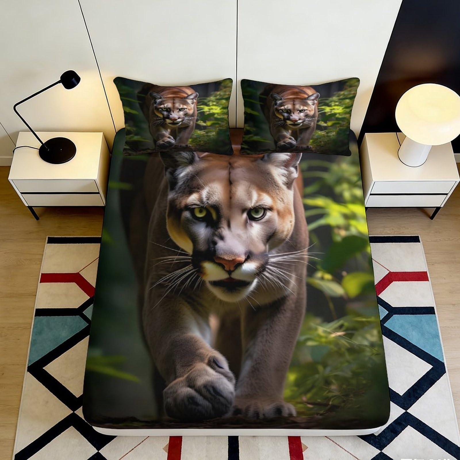 Pnayamiorkfel Style-10 3D Printed Wild Cougar Fitted Sheet Microfiber Soft Non Slip Jungle Animal Mattress Cover Bedroom Decor 90X200x25cm