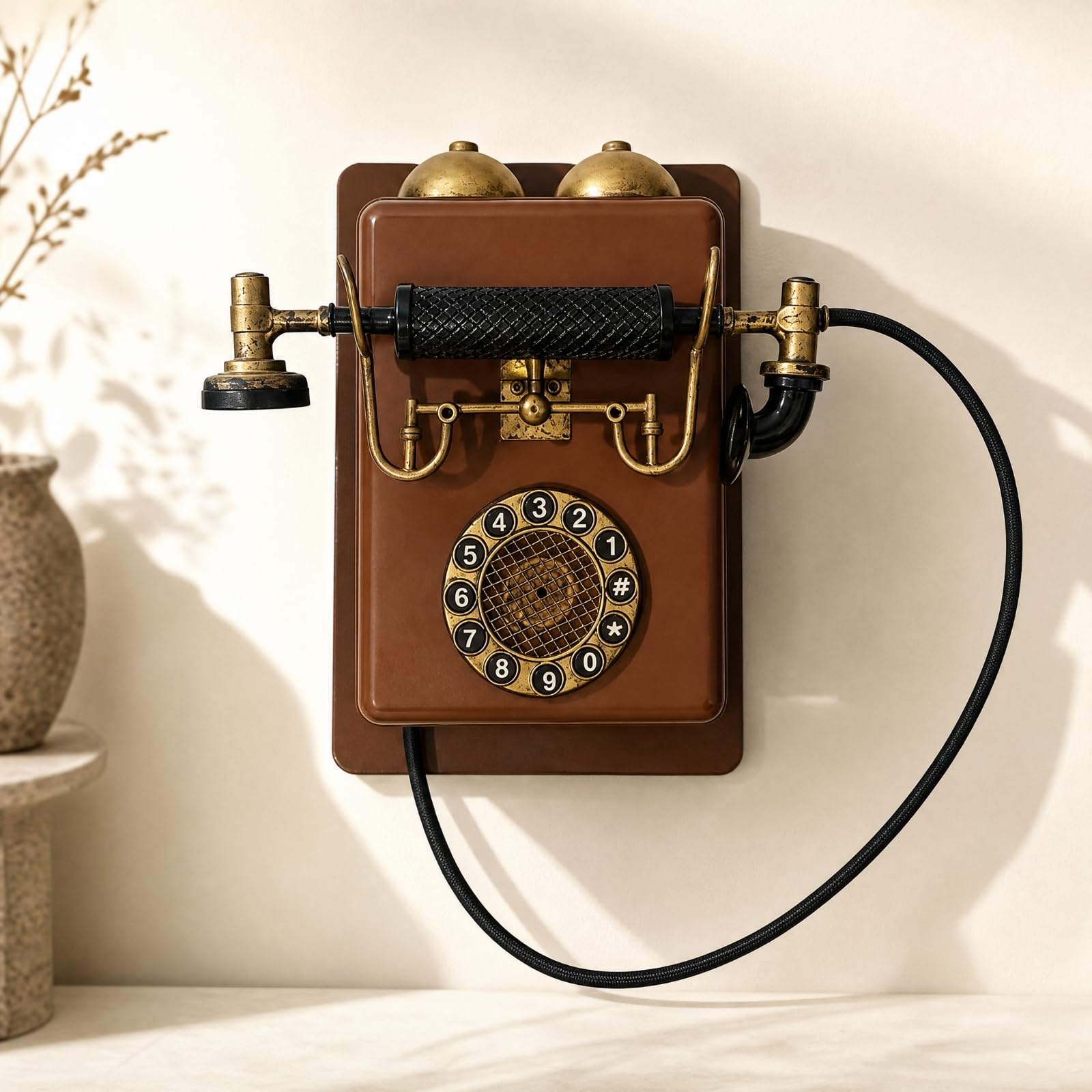 Teléfono Pared Vintage No Eléctrico Retro Adorno Teléfono Antiguo Pared para Interiores Temáticos, Cafés, Restaurantes