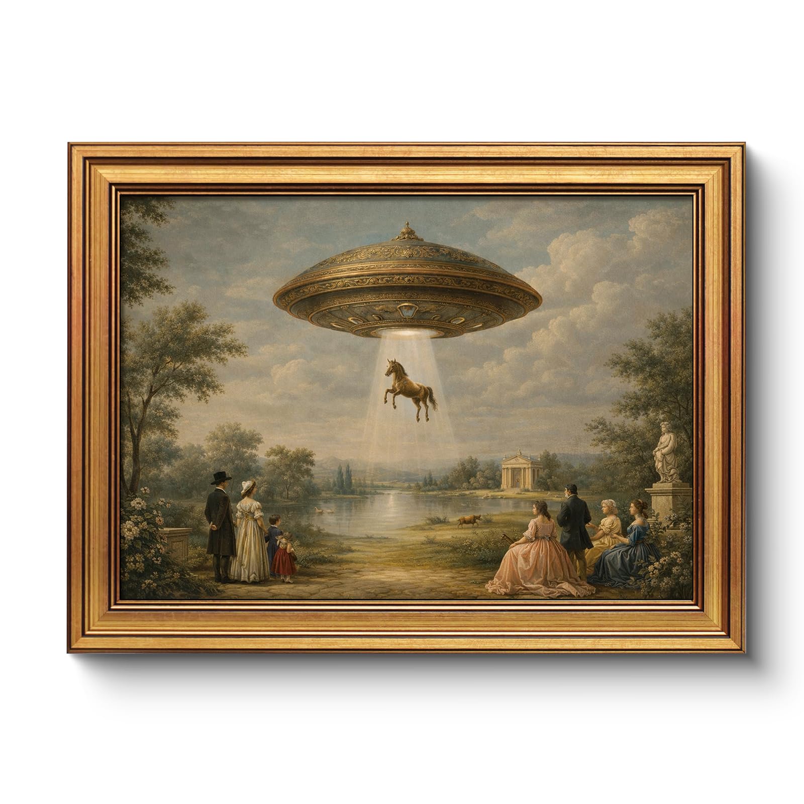 WHASAYART Vintage Gold Framed Wall Art UFO Encounter 12"x16" — image 1