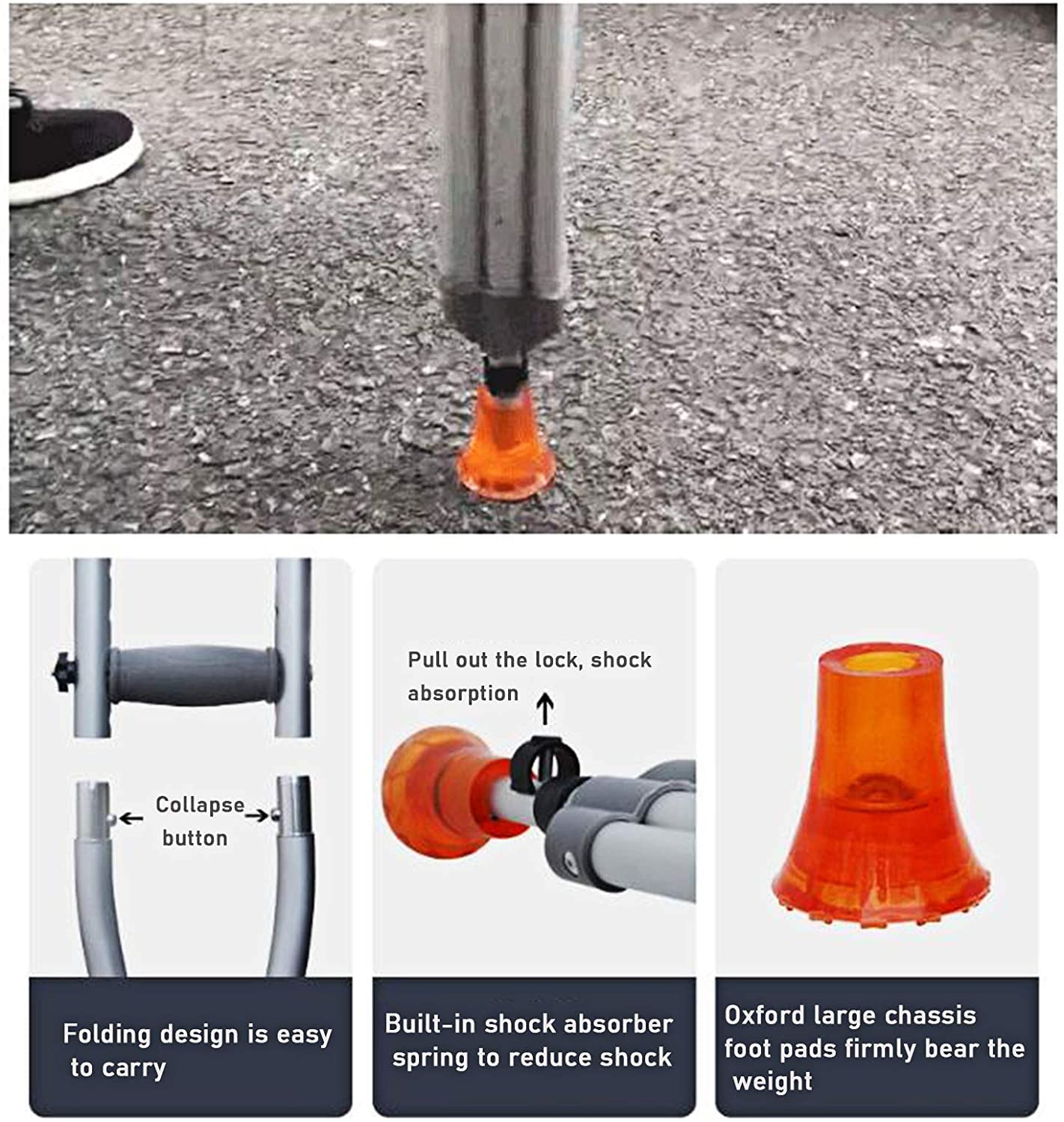 Muletas para adultos Muletas para las axilas Soporte de aluminio para lesiones con poste ajustable para hombres, mujeres y adolescentes: liviano y duradero con agarraderas y clip de silicona