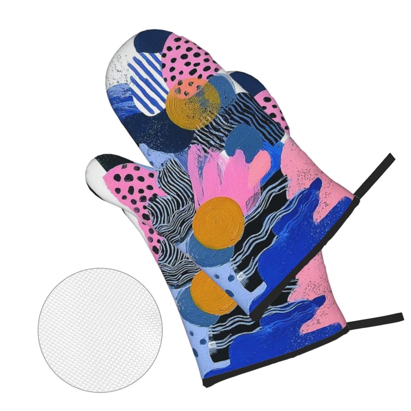 Gant Four Lignes Bleues Noires Gant de Cuisine Lot de 4 Gant Four Anti,Antidérapantes, en Doux, pour la Cuisine