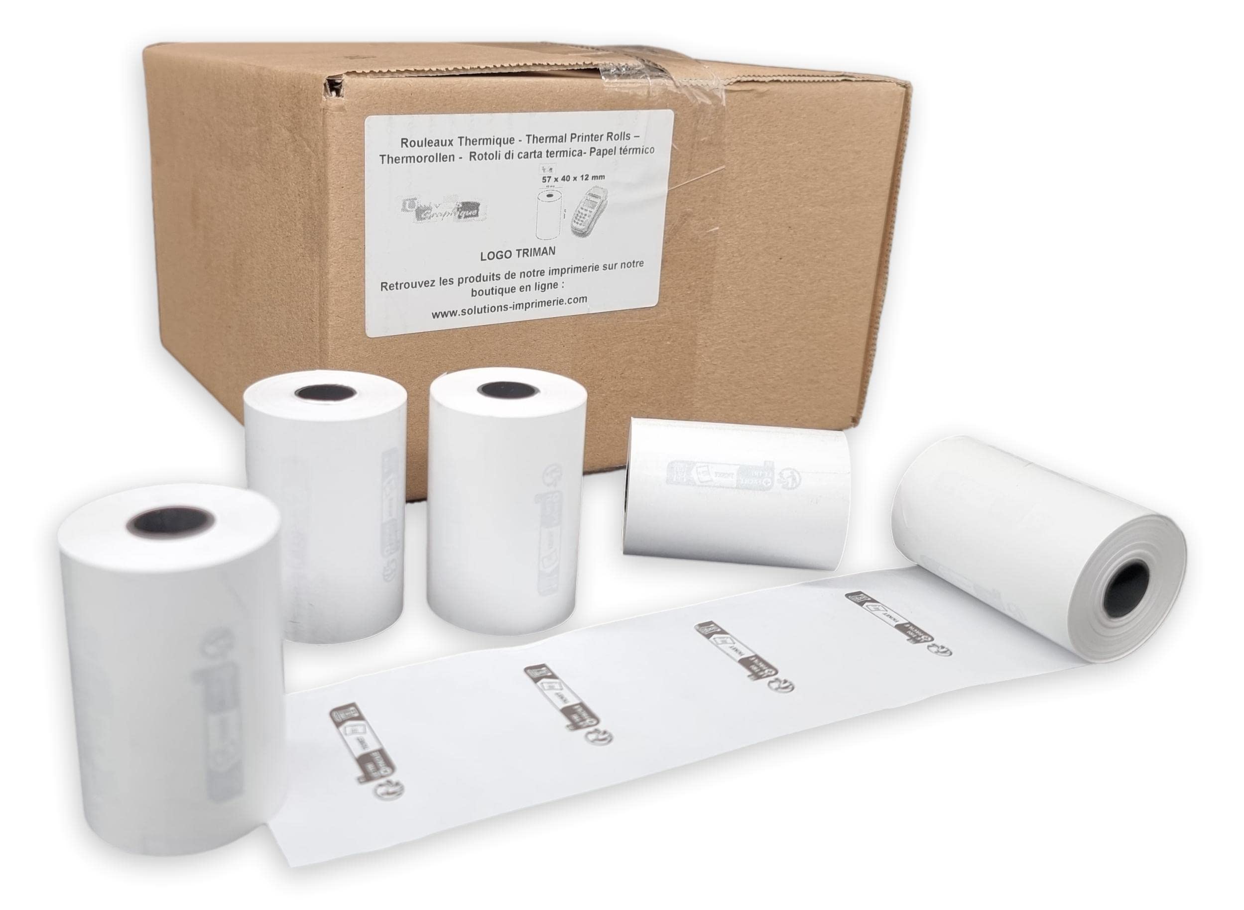 100 Rollo de Papel Térmico 57 x 40 x 12 Bobina Tarjeta Bancaria 55g Rollo TPE con Logo Triman de Reciclaje Papel Térmico Libre de Bisfenol A Cumple con la Legislación AGEC Señalización de