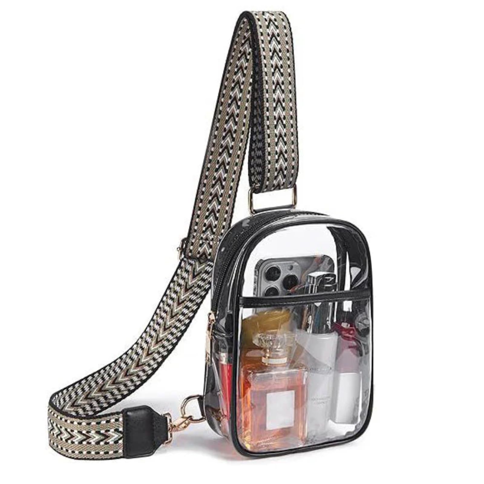 Bpoeee Women's Black Transparent Pvc Shoulder Bag, Clear Crossbody Bag, Clear Purses For Stadium Crossbody (Black)