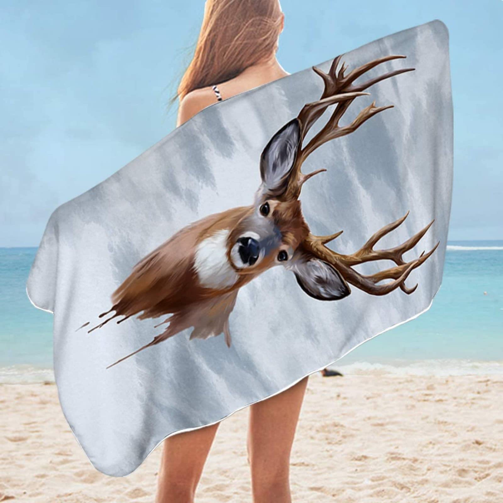 Mikrofaser Strandtuch Elch Groß 200x200 cm, 3D Badetuch Aquarell Weiches Leicht Handtuch Schnelltrocknend Sandfreies Strandhandtuch für Erwachsene Kinder Küche, Haushalt & Wohnen