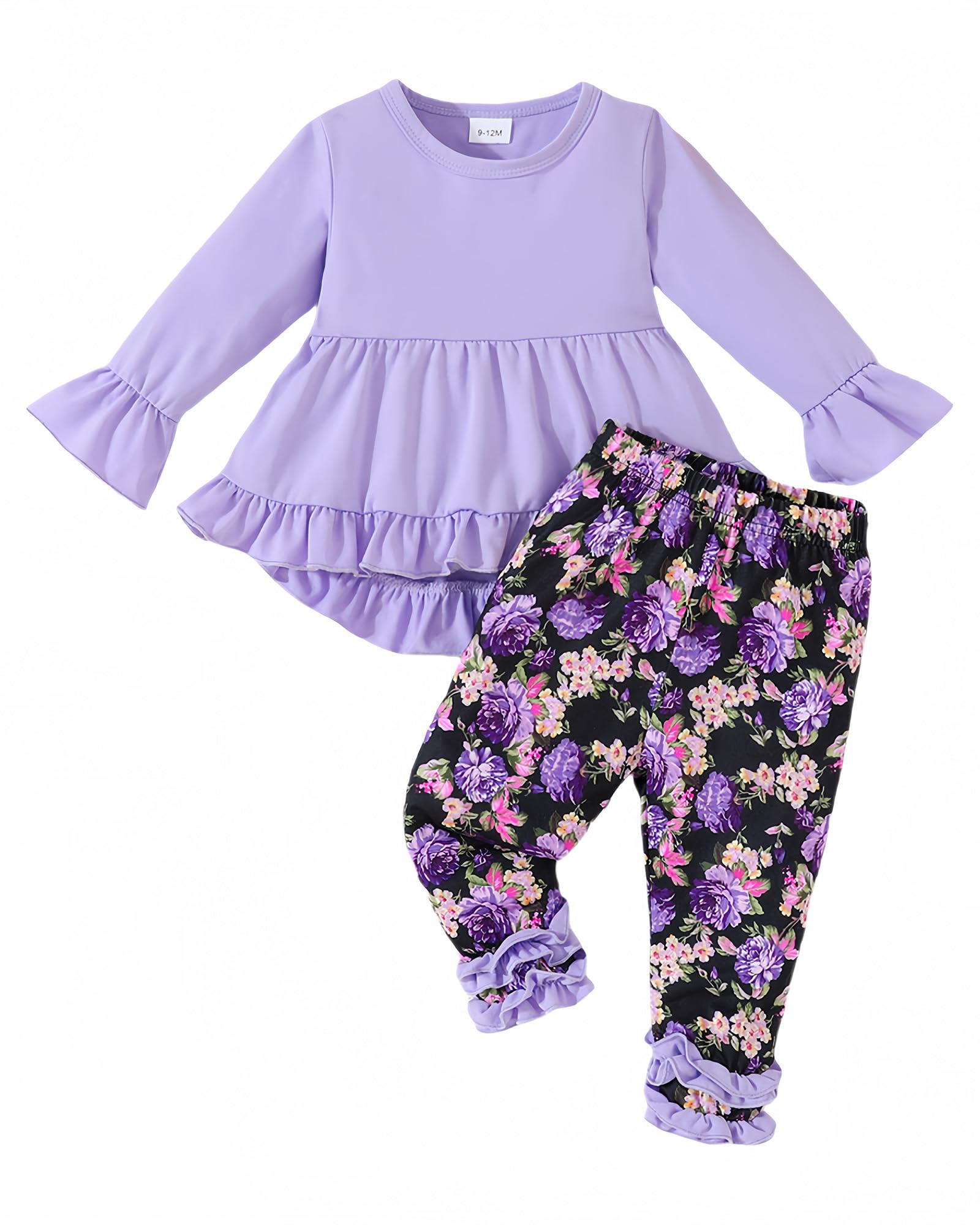 Ichigobaby Baby Girl Clothes Infant Toddler Girl Outfit Long Sleeve Shirts Top Rufffle Pants Little Girls Clothes