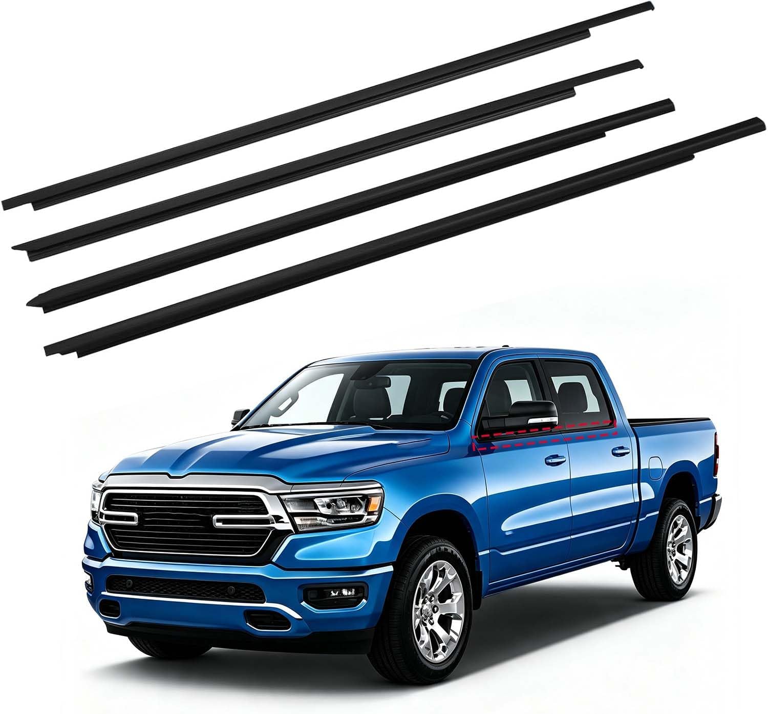 Window Weatherstrip Molding Trim Seal Belt Compatible with 2009-2023 Dodge Ram 1500 2500 3500 4500 5500 Crew Cab, Replace#55112376AH 55112377AH 55372138AH 55372139AH