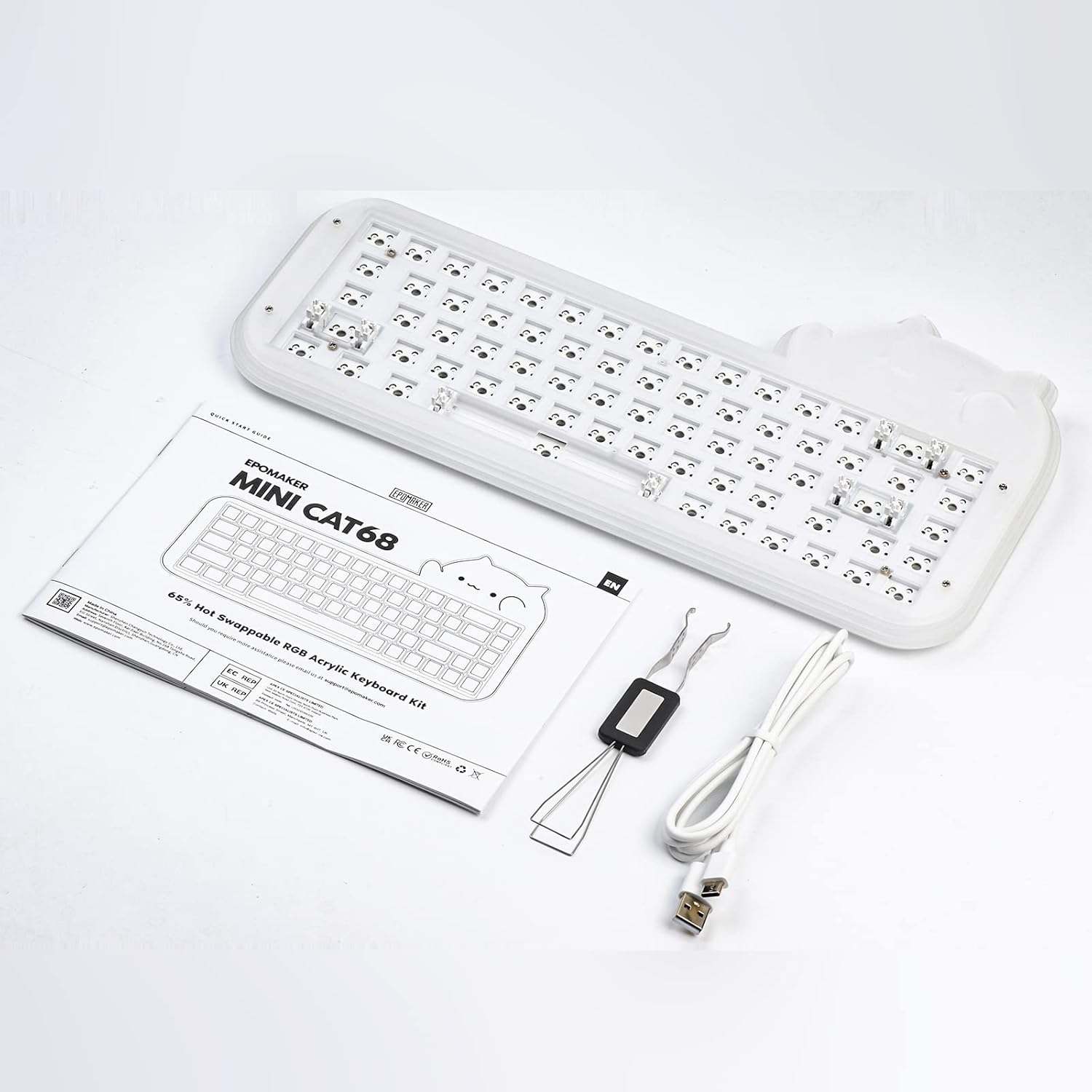 EPOMAKER Mini Cat 68 65% Hot Swappable Acrylic RGB Wired Mechanical Gaming DIY Keyboard Kit with Refinedly Tuned Stabilizers, Stacked Acrylic Case, Compatible with Windows/Mac