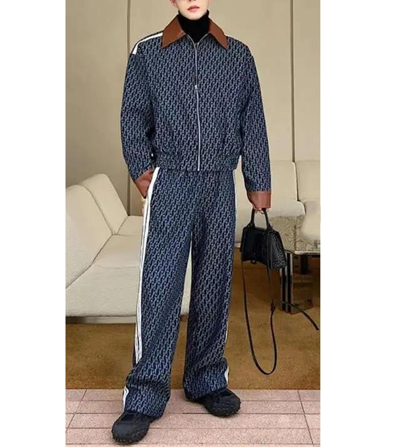 Conjunto de chaqueta vaquera estampada y jeans rectos para hombre, atuendo casual para primavera y otoño, estilo callejero