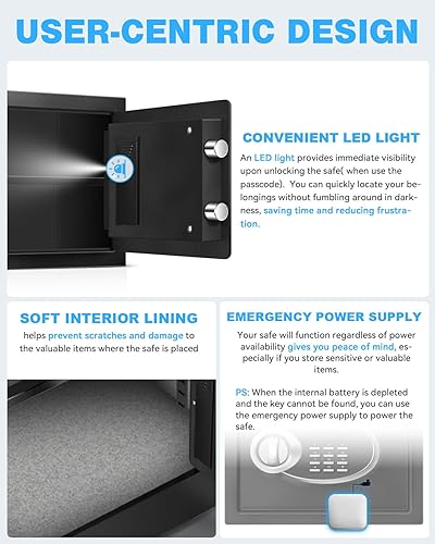 Miniatura 7 de Caja de seguridad de 1.8 pies cúbicos con impermeable ignífugo para documentos, caja fuerte personal de seguridad de acero con teclado electrónico