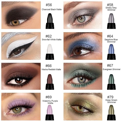 Vista 427 de evpct - Juego a granel de lápices de sombra en crema para ojos, impermeable, brillante, metálico, blanco deslumbrante, gris, plateado, negro