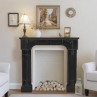 Modern Fireplace Mantel Surround, Black Freestanding Surround Mantel for...