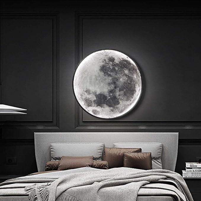Xiaoki Dimmable Moon Wall Sconce, 10” LED Moon Light Lamp, Plug in