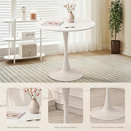 Miniatura 4 de Juego de mesa y sillas de comedor 31.5" Mesa redonda blanca y 2 sillas tapizadas en bouclé con patas negras para cocina, comedor, espacios pequeños,
