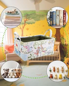 Winnie Storage Nursery Basket, Table Organizer,Books, Clothes ,Toys, Pooh Nursery Decor, Baby Stuff Diaper Bag for Gift Baby Shower Decorations Items(5.9x9.5x12.6 inches)